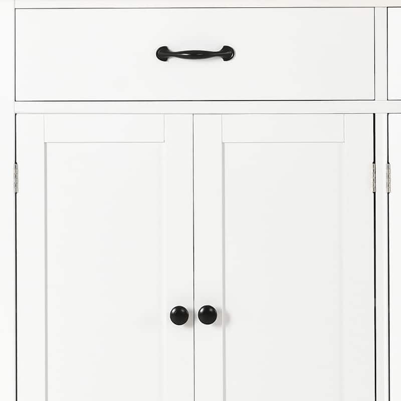 Classic Wooden Kitchen Island Cart with 2 Drawers, 2 Cabinets, a Towel Rack and a Spice Rack