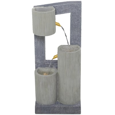 Fiberglass 3 Tier Fountain with LED Light - Gray - Roche River Decor