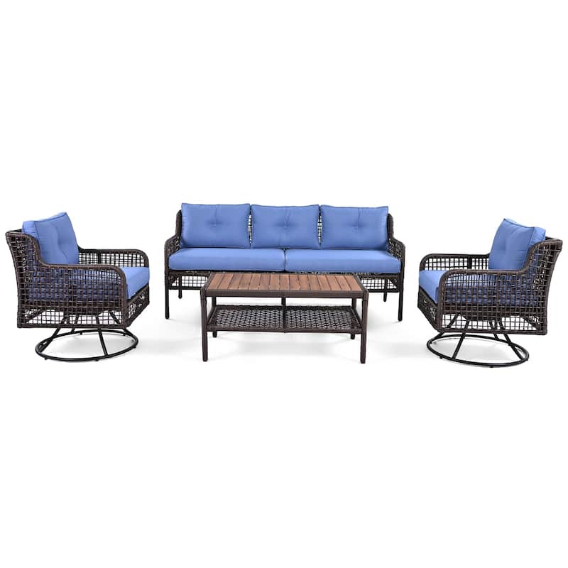 Modern All-Weather PE Wicker 5-Piece Sectional Patio Set with 360° Swivel Chairs