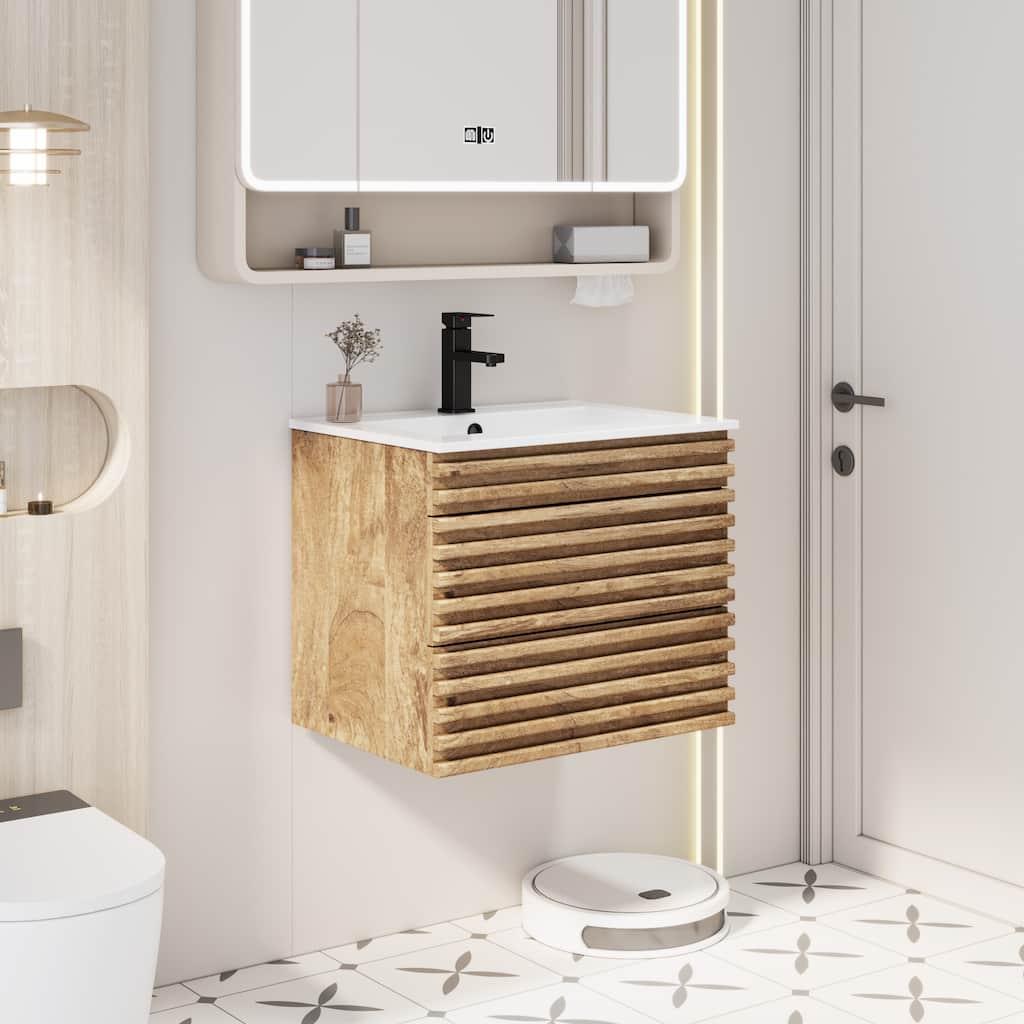 Bathroom Vanity with Drop-In Ceramic Sink Wall-Mounted Storage Cabinet