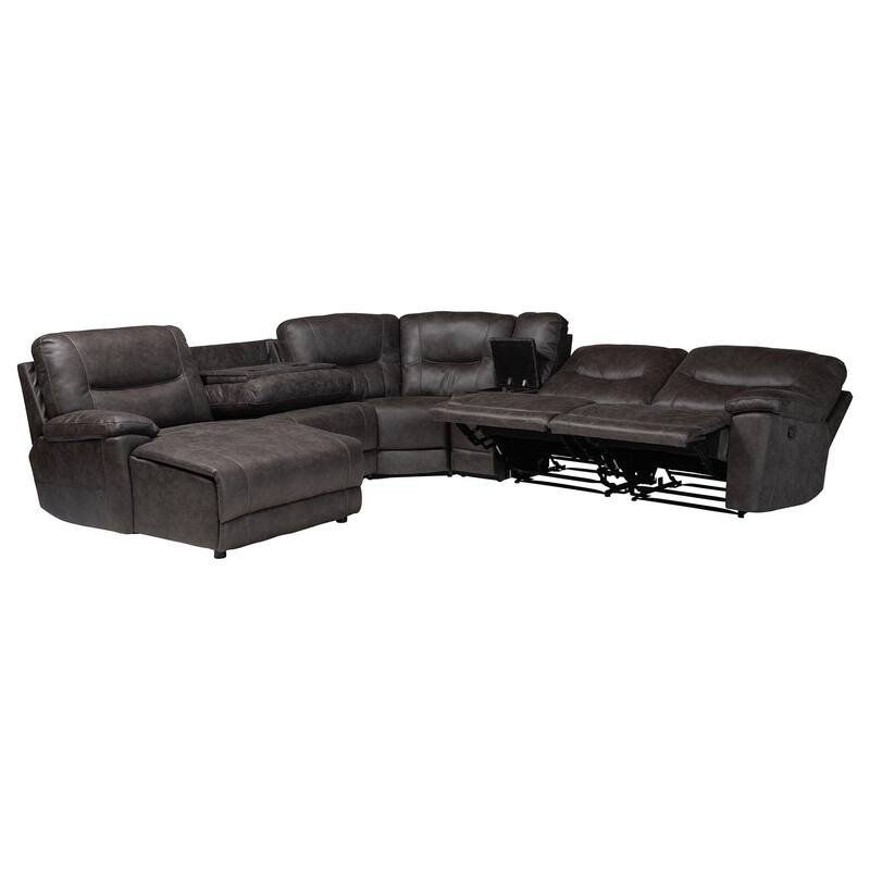 Mistral 6-Piece Reclining Sectional Sofa with Left-facing Chaise Lounge - Suede Upholstered Modular Sectional with Storage
