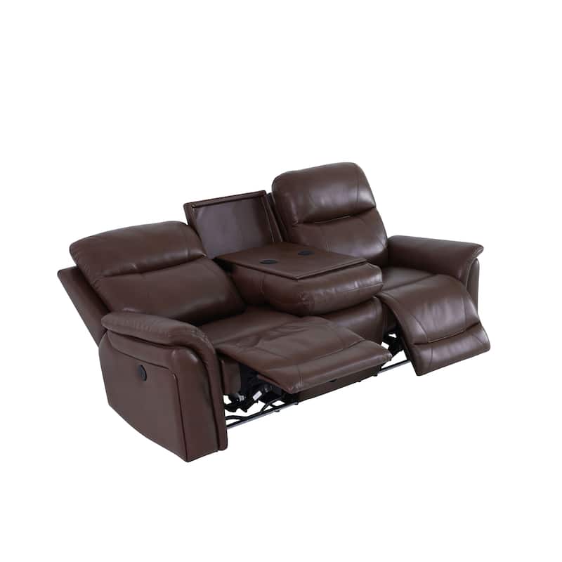 Reddish Brown Breathing Leather 3-Piece Living Room Recliner Sofa set