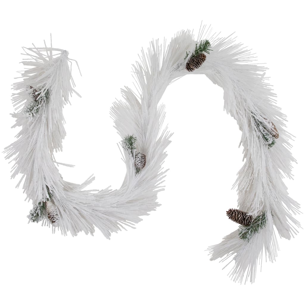6' x 10" White Flocked Artificial Christmas Garland Pine Cones, Unlit