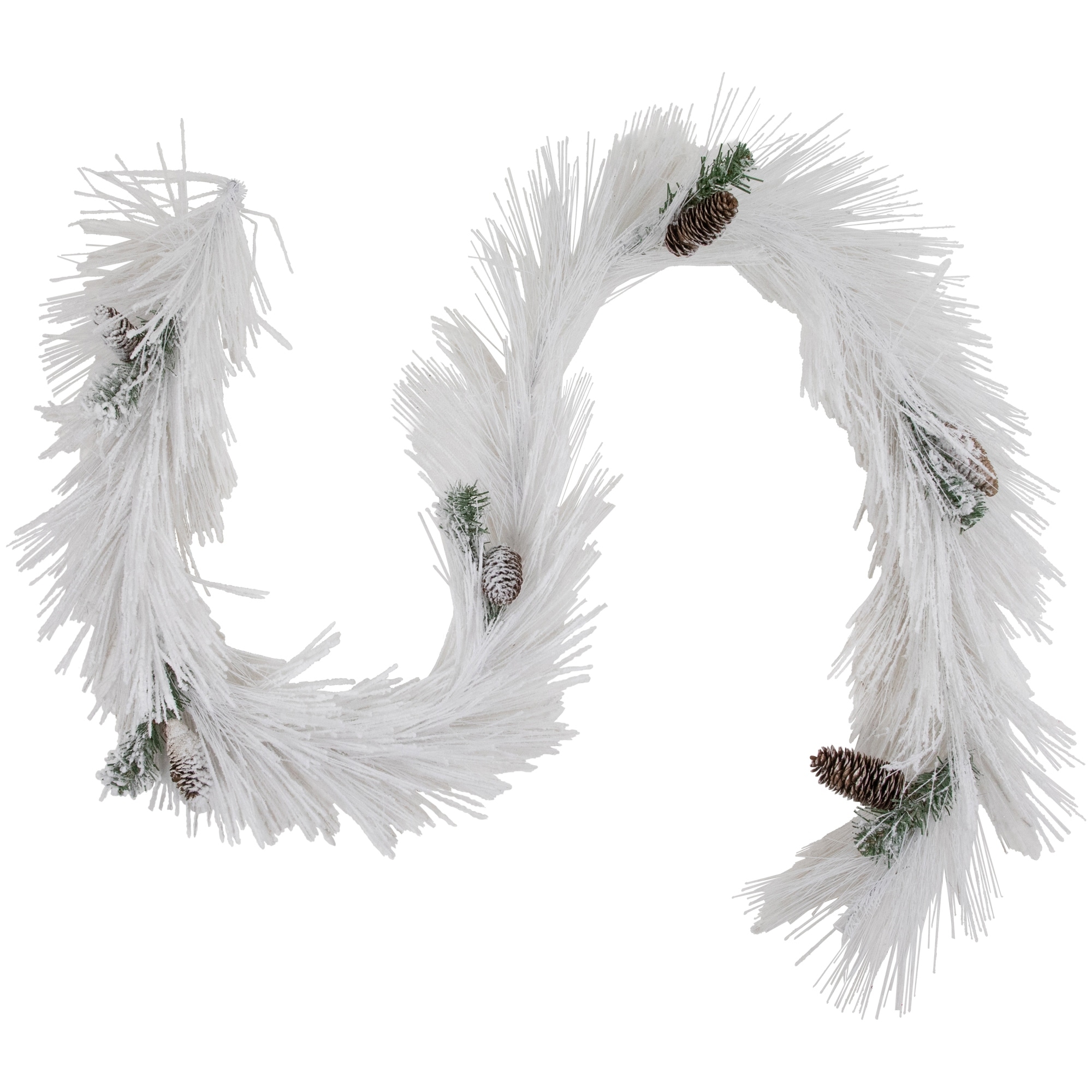 6' x 10" White Flocked Artificial Christmas Garland Pine Cones, Unlit