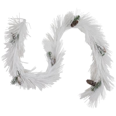 6' x 10" White Flocked Artificial Christmas Garland with Pine Cones Unlit