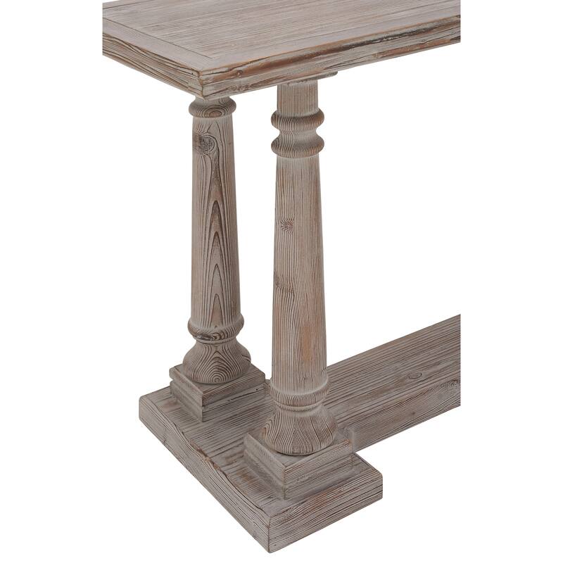 Wooden Whitewashed Distressed Turned Console Table - Light Brown - Roche River Decor - 18"Wx52"Lx30"H