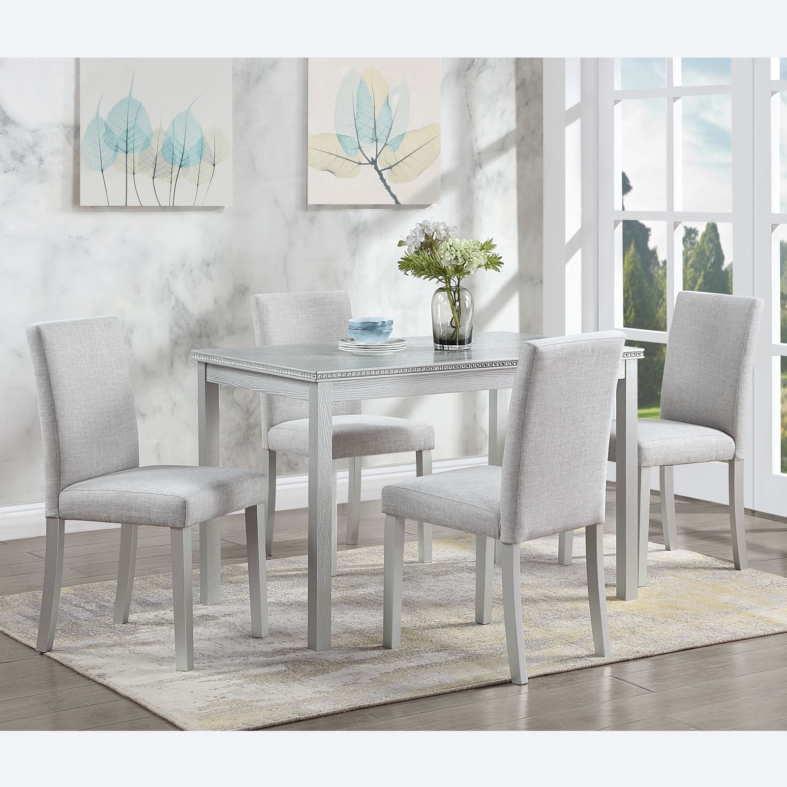 5-Piece Dining Table Set with Rectangular Table and 4 Upholstered Chairs