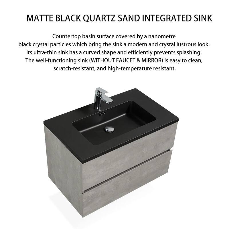 24 in./30 in./36 in. Wall-Mounted 2-drawer Bathroom Vanity Set in Cement Grey with Integrated Solid Surface Sink