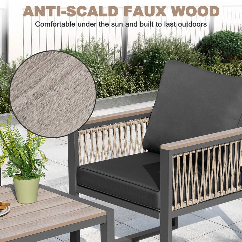 Outdoor 4-Piece Conversation Set with Cushions and Coffee Table