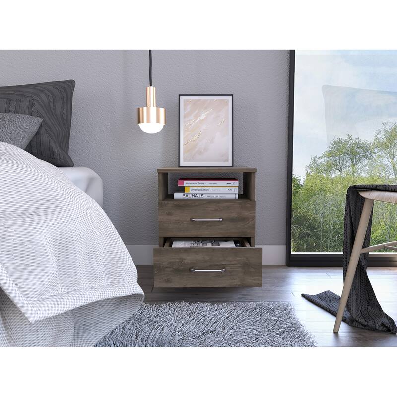 FM Furniture Oklahoma Nightstand with Two Drawers, and One Shelf