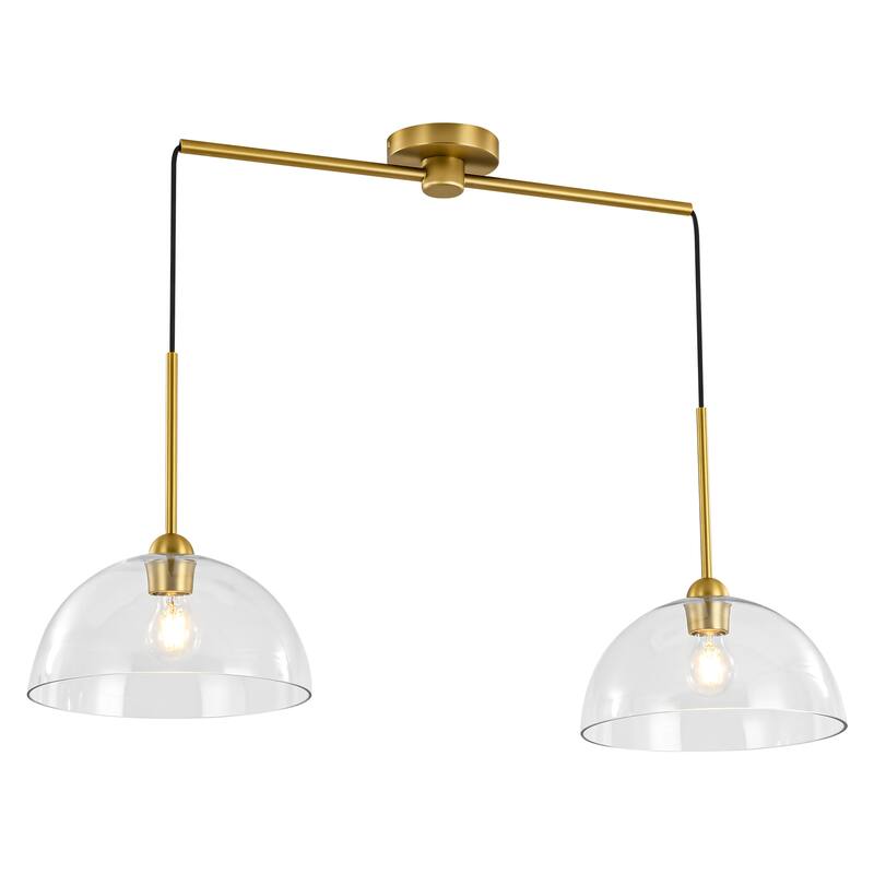 2-Light Modern Gold Linear Dome Clear Glass Globe Bubble Kitchen Island Lights