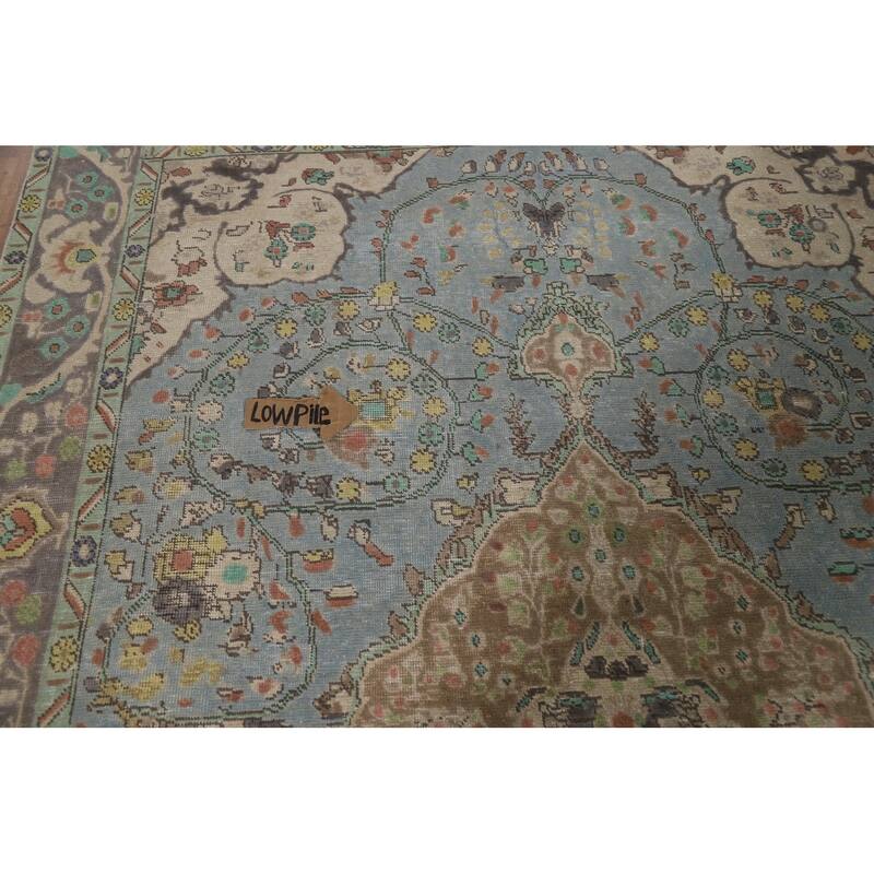 Light Blue Floral Tabriz Persian Rug Oriental Handmade Wool Carpet - 6'7"x 9'2"