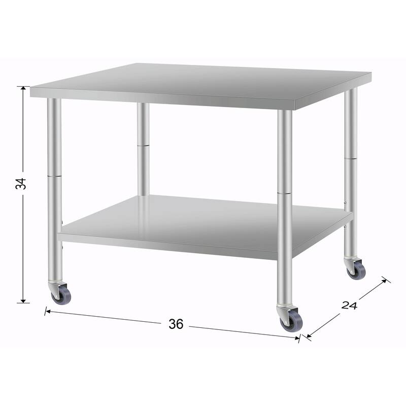 Stainless Steel Work Table - Commercial Table with Wheels & Shelf