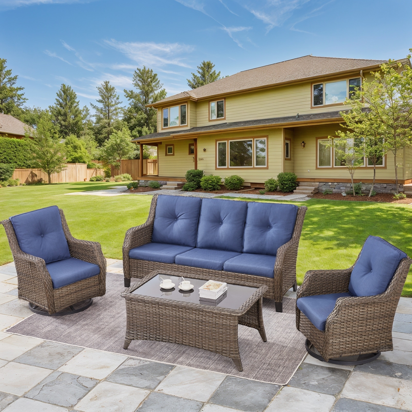 Gymojoy Patio Outdoor Rocking Chair with Sofa set - Grey Wicker
