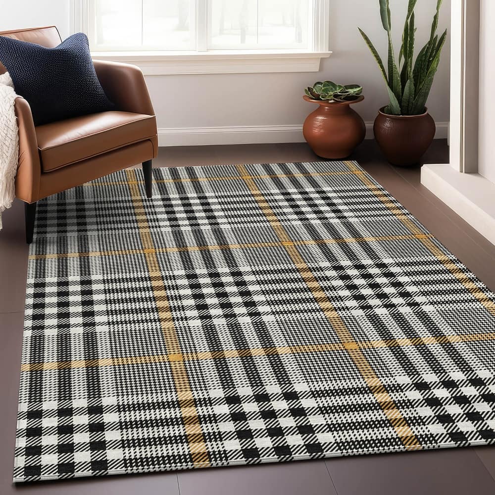 Machine Washable Indoor/ Outdoor Plaid Chantille Rug