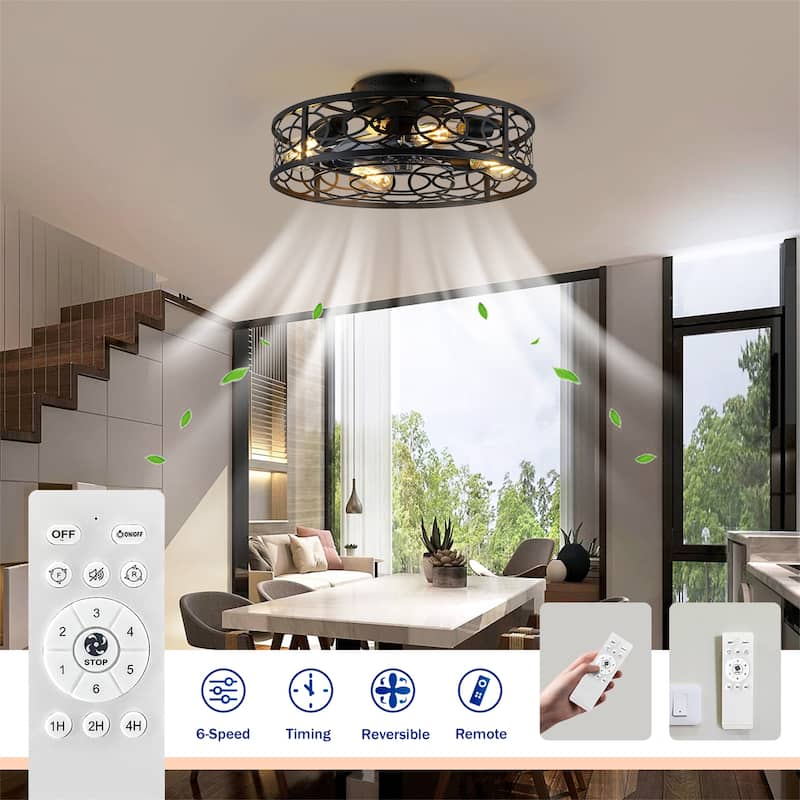 20" Low Profile Caged Ceiling Fans with Remote Control, NOT Included Bulbs