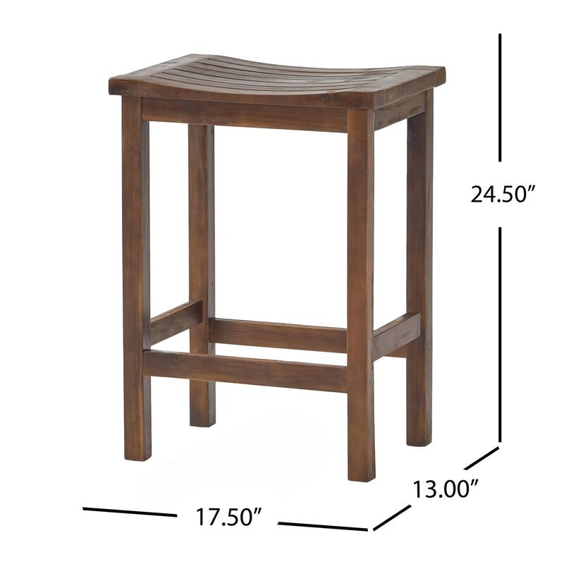 Roomfitters Outdoor Acacia Wood Bar Stool Set of 2, 24'' Counter Height Backless Patio Stools with Curved Seat, Mahogany Brown