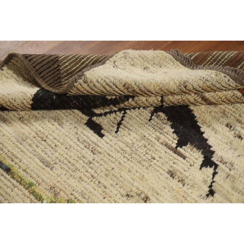 Moroccan Oriental Rug Hand-Knotted Geometric Wool Carpet - 4'2" x 5'11"
