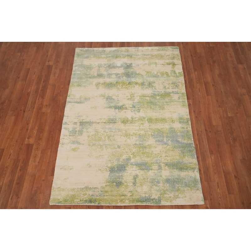 Hand Knotted Oriental Viscose Silk Carpet Modern Abstract Multi-Colored Abstract Area Rug - 6' 0'' X 4' 0''