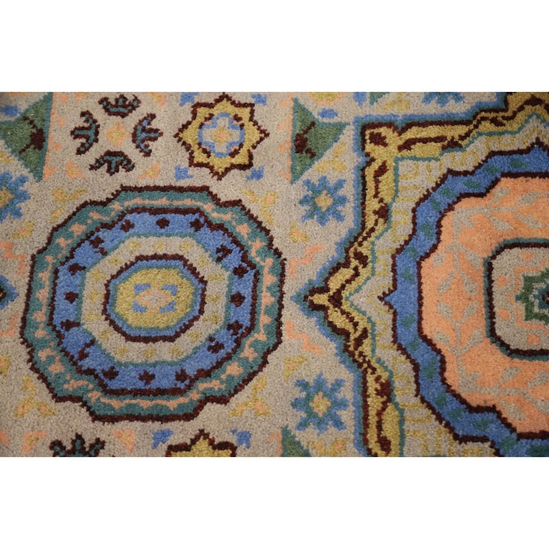 Hand Knotted Oriental 100% Wool Carpet Traditional Geometric Beige & Ivories Kazak Runner Rug - 8' 0'' X 2' 5''