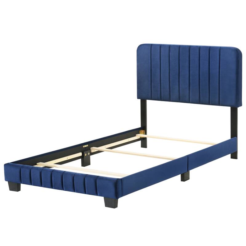 Twin Velvet Upholstered Channel Tufted Panel Bed - 81" - Blue