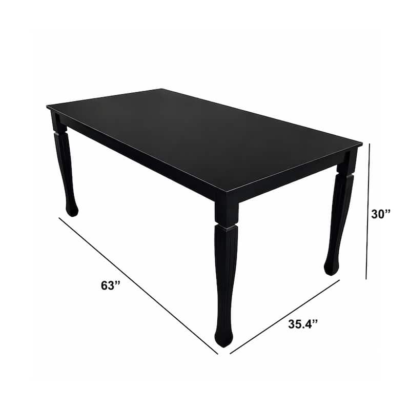 Modern 63 Inch Rectangular Dining Table, Black Finish Solid Rubberwood