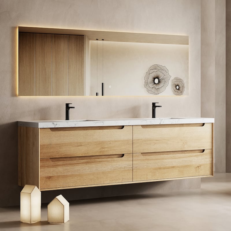 Prismis 60" 72" 84" Wall-Mount Premium Bathroom Vanity with Quartz Top - 84 in. Vanity