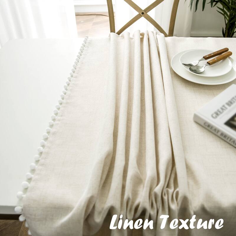 DriftAway Pom Pom Tassel Rectangle Linen Textured Decorative Table Cloth