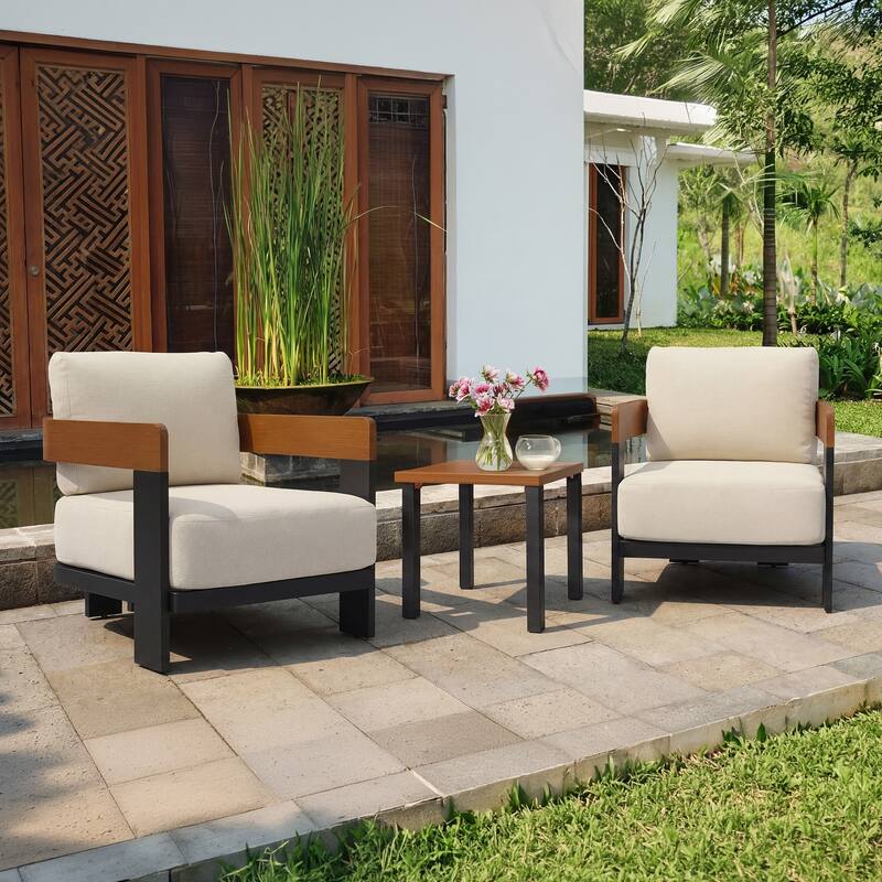2 - Person Patio Conversation Sets With Cushions, Outdoor Set Furniture (3 Piece) - Black