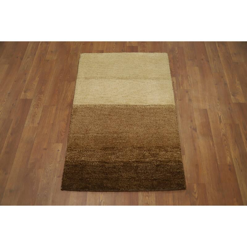 Hand Knotted Oriental 100% Wool Carpet Modern Modern Brown Gabbeh Area Rug - 3' 2'' X 2' 1''