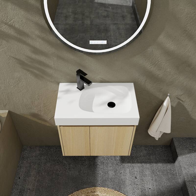 GDFStudio - Levistar Modern Wall-Mounted Bathroom Vanity with Scratch-Resistant Sink & Soft Close Door for Small Space