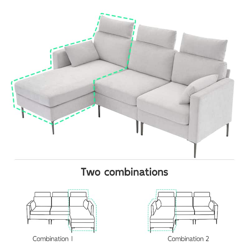89" Chenille Sectional Sofa Couch With Extra Wide Chaise For Livingroom