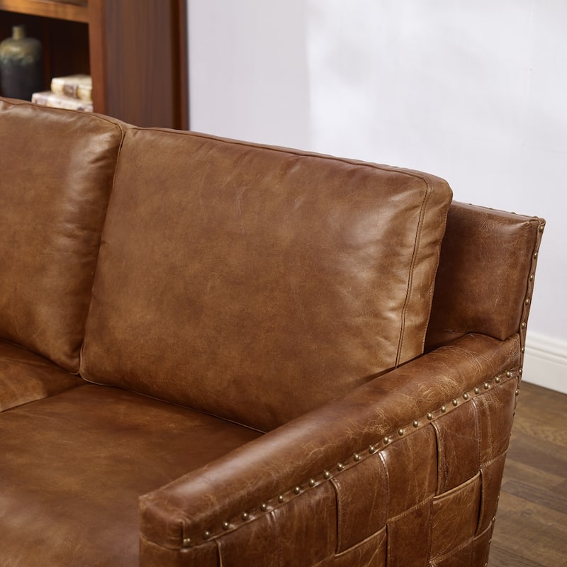 Art Leon Leather Woven Loveseat Sofa