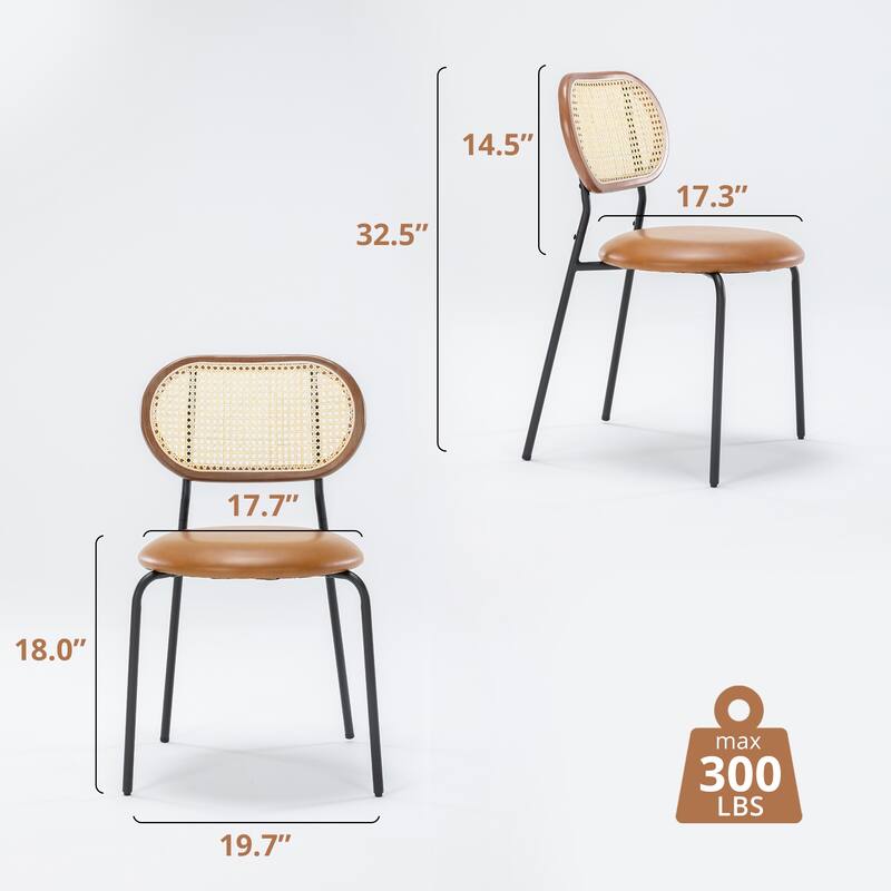 18 in. Rattan Dining Chairs with Faux Leather Seat (set of 2) - 32.48''H X 18.31'' W X 19.88'' D