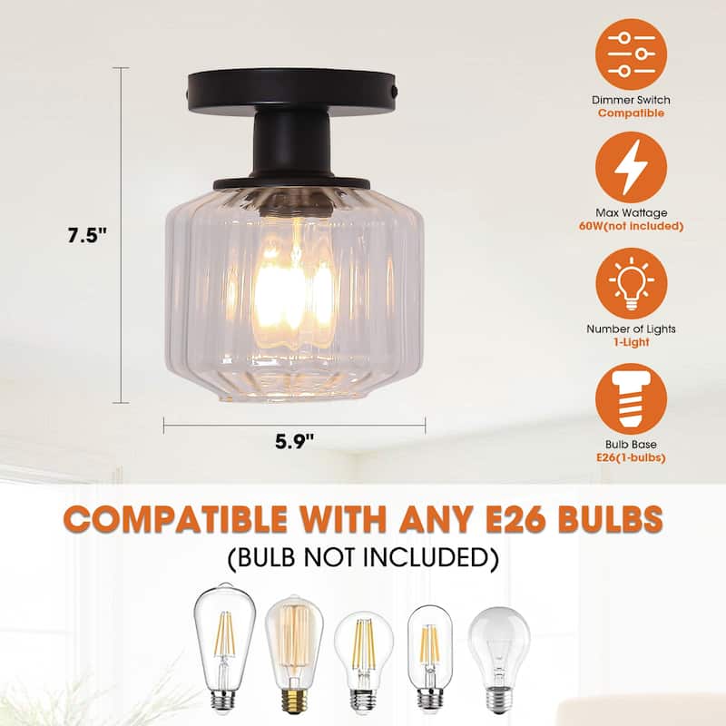 5.9" Wide Modern Black Glass Semi Flush Mount Ceiling Fixture - D 5.9" x H 7.5"