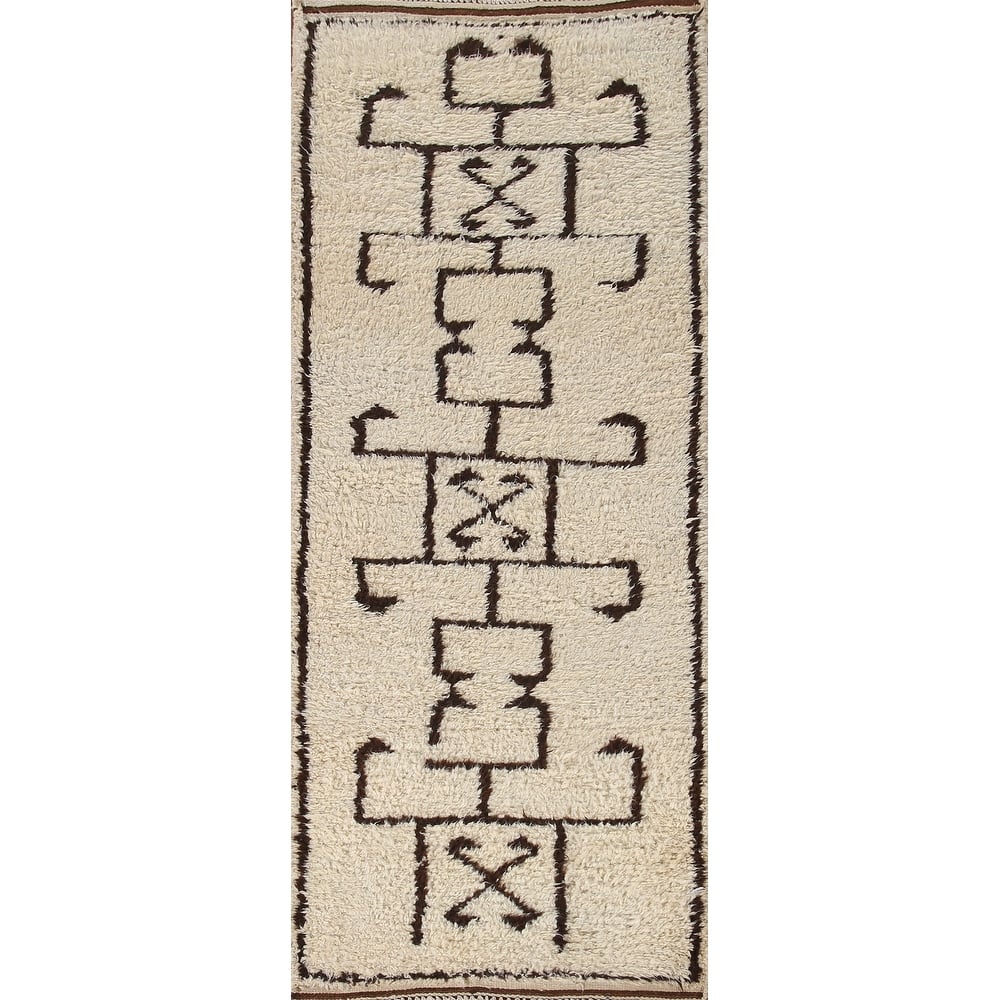 Beige Anatolian Runner Rug Handmade Turkish Wool Carpet - 3'3"x 9'7"