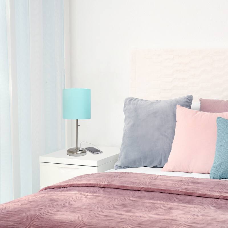 Creekwood Oslo 19.5" Bedside Usb Port Feature Metal Table Desk Lamp - Brushed Steel/Aqua Shade - 9x9x15