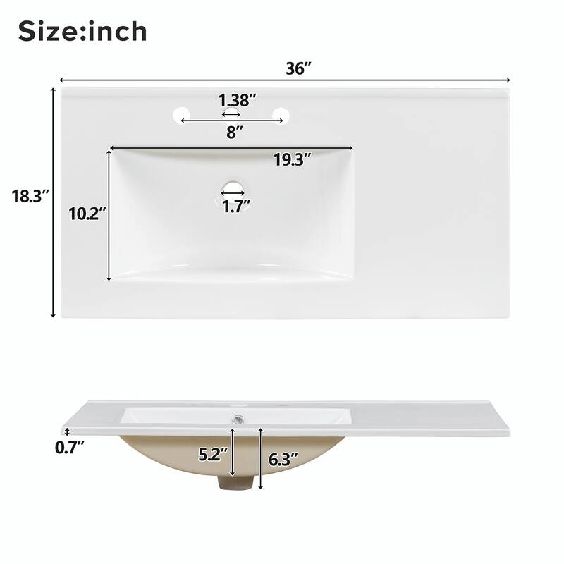 36" Luxury Elegant Bathroom Vanity with Ceramic Sink