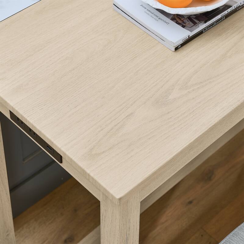 Modern 4-Piece Dining Set with Bar Table & 3 Upholstered Stools, Sofa Table with Built-In Charging Hub for Dining Room