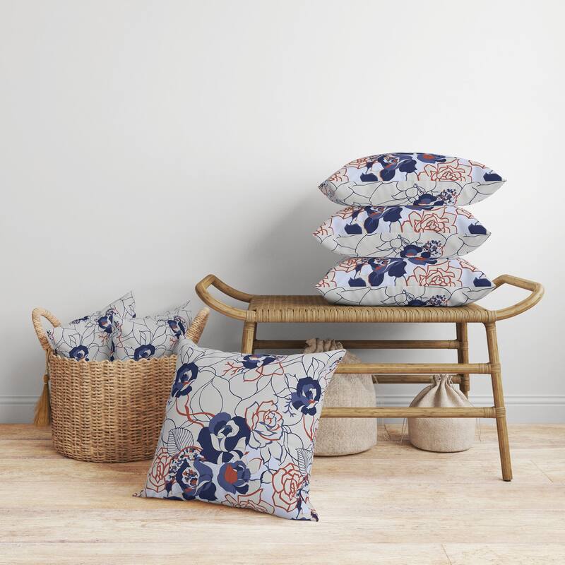 Regal Rose Retreat Faux Suede Reversible Throw Pillow Silver and Blue