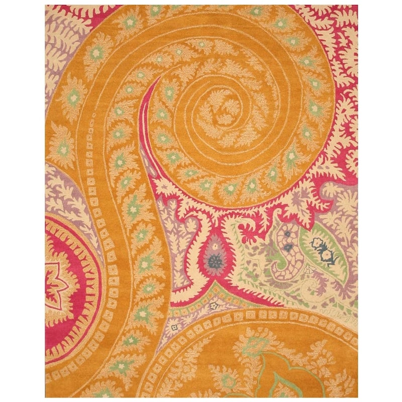 Hand-tufted Wool Orange Transitional Floral Paisley Rug