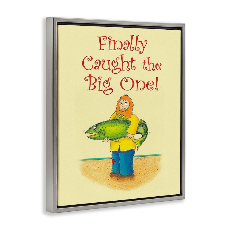 Stupell The Big One Fisherman Framed Floater Canvas Wall Art Design By Roger Straub