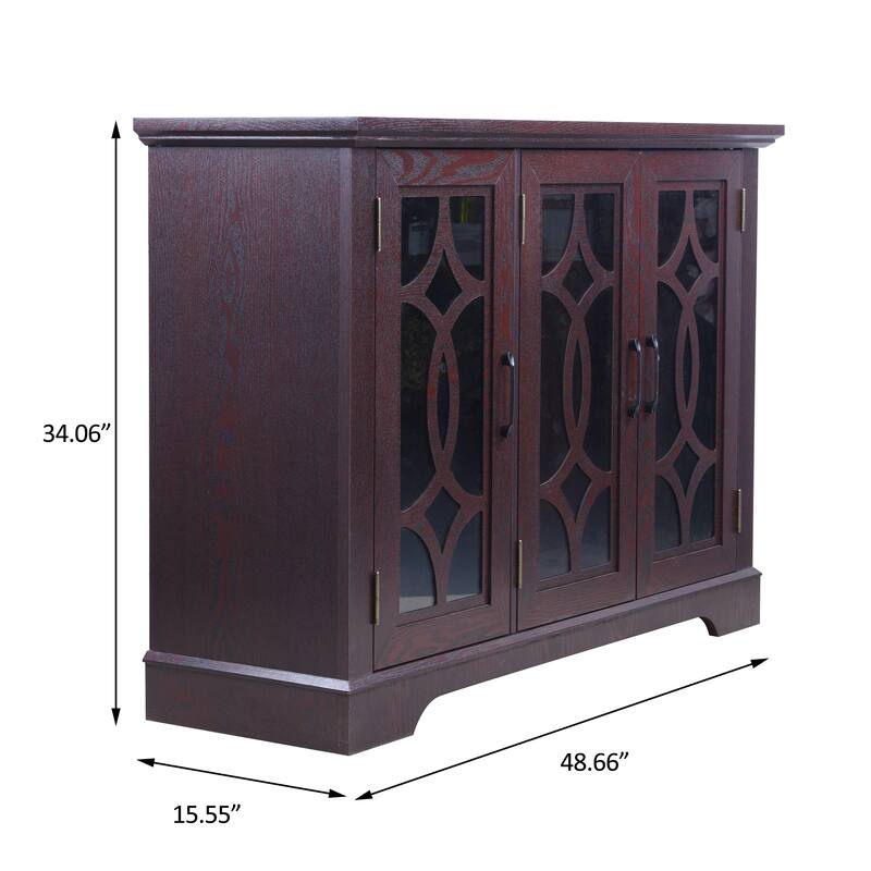 Sideboard Cabinet with 3 Tempered Glass Doors, Buffet Cabinet with Adjustable Shelf, Freestanding Wooden Storage Cabinet