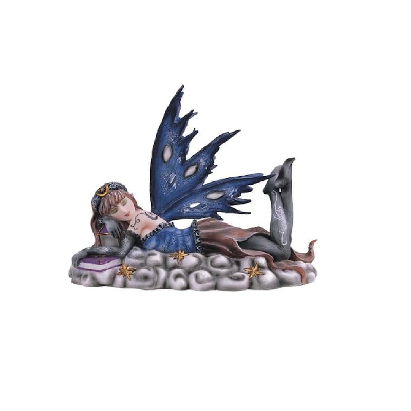 Q-Max 6"H Blue Moon Fairy Laying on Clouds with Stars Statue Fantasy Decoration Figurine