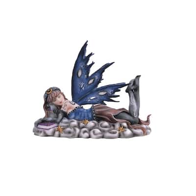 Q-Max 6"H Blue Moon Fairy Laying on Clouds with Stars Statue Fantasy Decoration Figurine