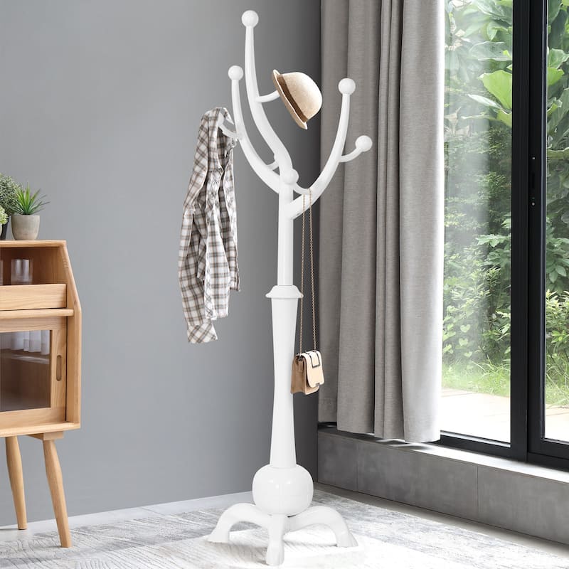 Tree-branch Rubberwood Freestanding Coat Rack with Hooks