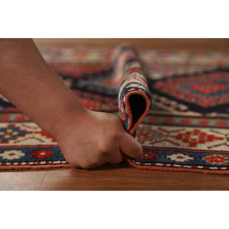 Hand Knotted Oriental 100% Wool Carpet Traditional Geometric Multi-Colored Kazak Runner Rug - 7' 6'' X 3' 4''