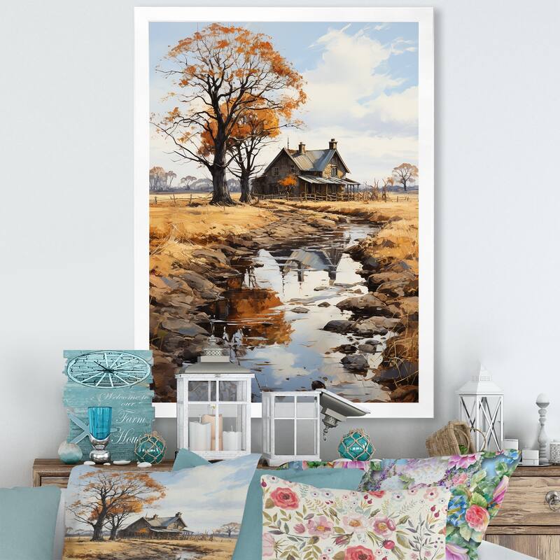 Designart "Farmhouse Rustic Retreat I" Countryside Framed Canvas Art Print - 16 in. wide x 32 in. high - White