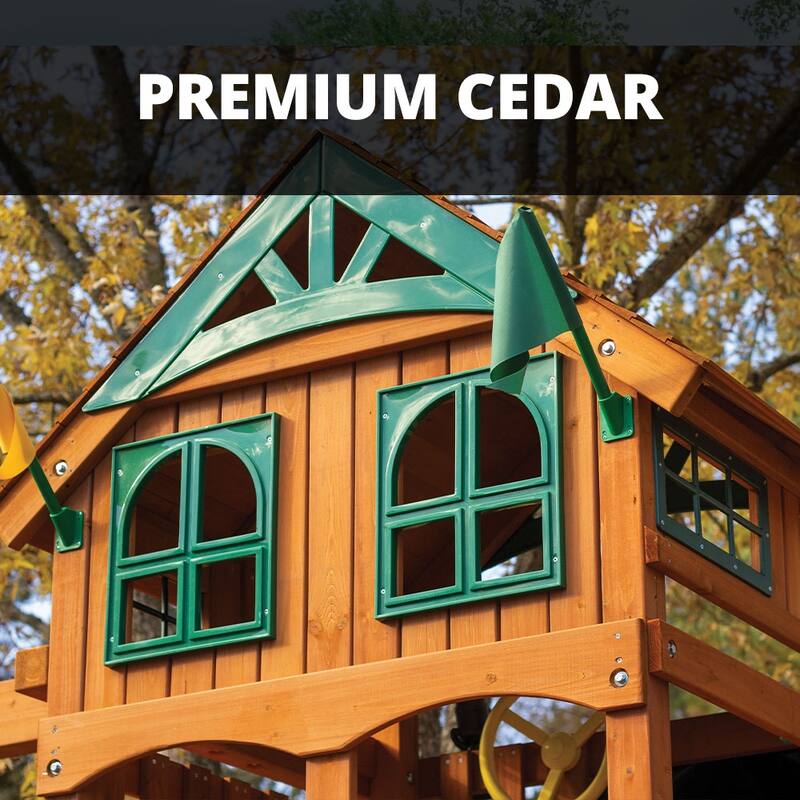 Gorilla Playsets Avalon Outdoor Wooden Swing Set with Wood Roof & Gray Slide