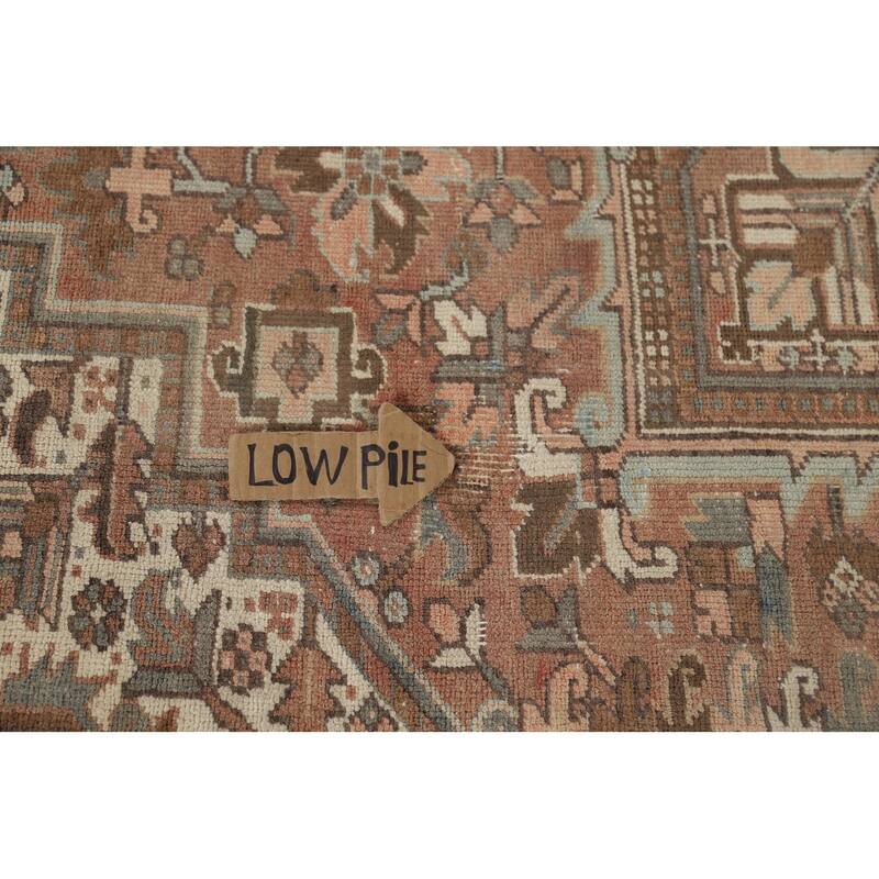 Geometric Heriz Vintage Persian Area Rug Hand-Knotted Wool Carpet - 8'0" x 10'9"